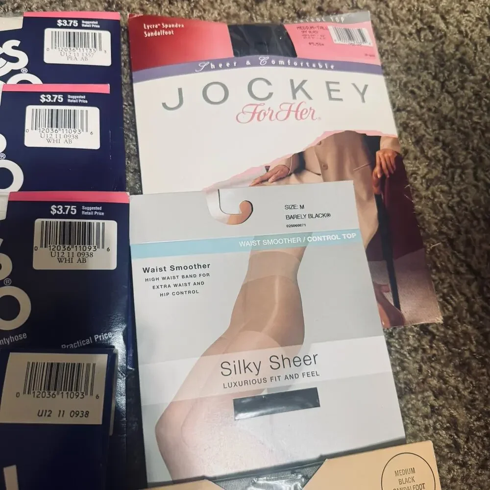 NOS Vintage Hanes Too Pantyhose Lot Sz A/B M White Cream Textured Burlington